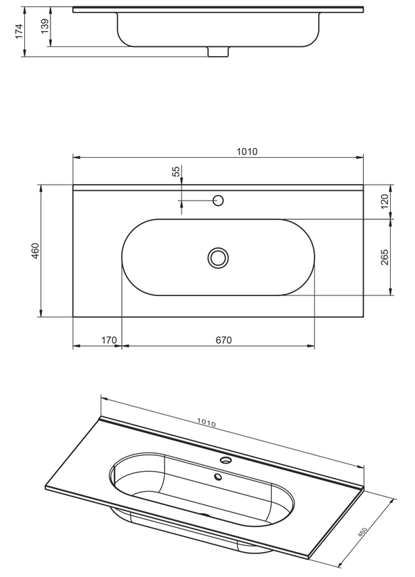 Mobile bagno clear grey 100x45 Mango due cassetti maniglia incassata con lavabo in ceramica lucida