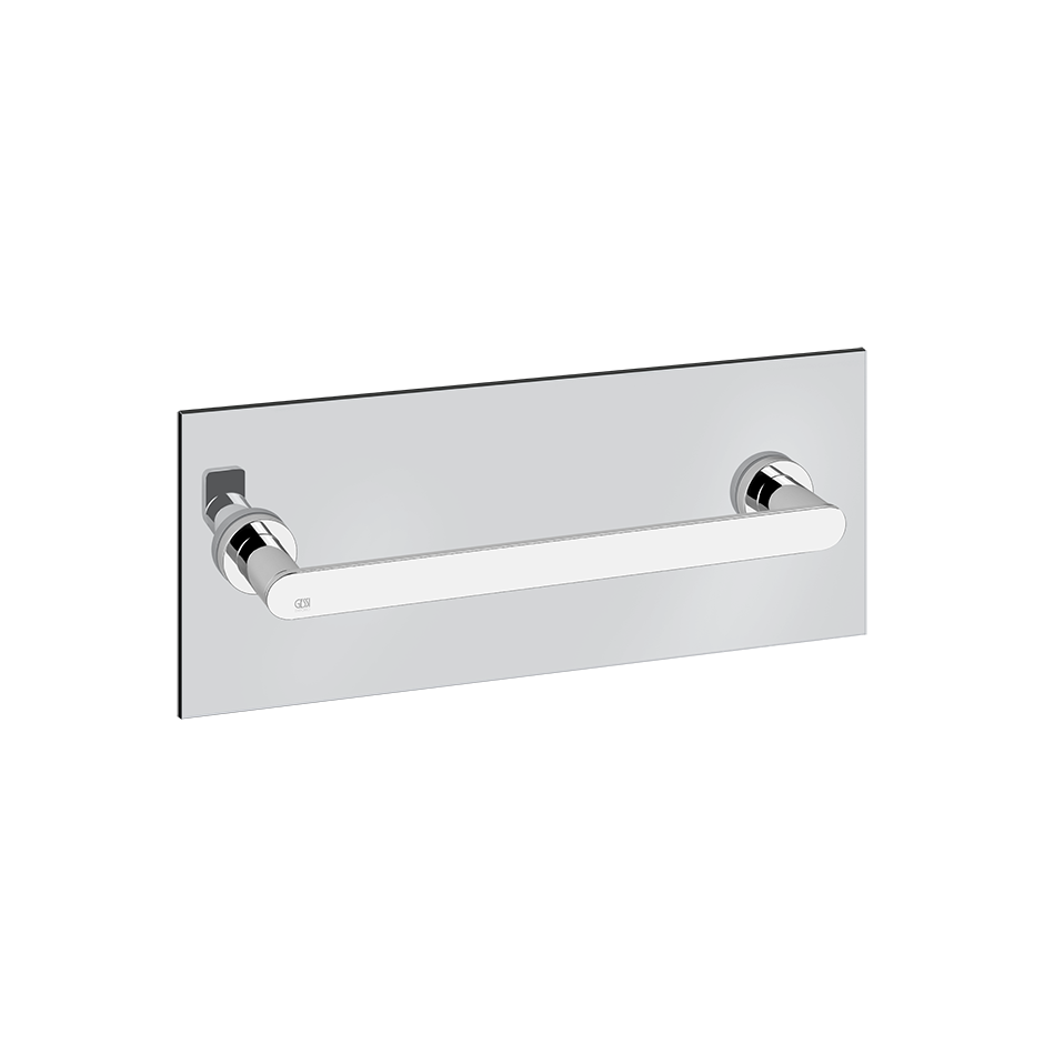Maniglia e portasalvietta 30 cm per fissaggio su vetro Cromo Lucido montato a parete, vista del design e della finitura
