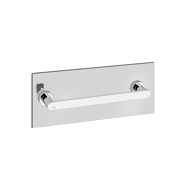 Maniglia e portasalvietta 30 cm per fissaggio su vetro Cromo Lucido montato a parete, vista del design e della finitura