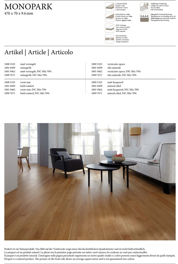 Bauwerk Parquet Monopark Budget Listello 470x70 Spessore 9,6 mm Rovere Europeo verniciato opaco