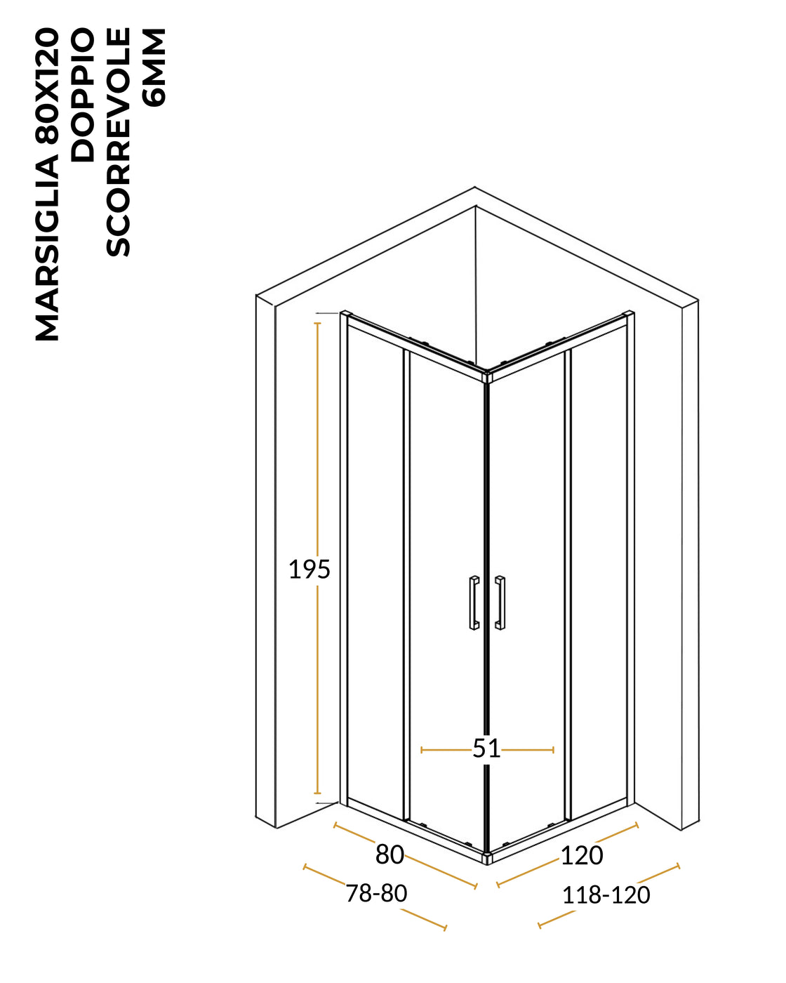 Box doccia 80x120 Marsiglia due ante scorrevoli reversibile H 195 cromo