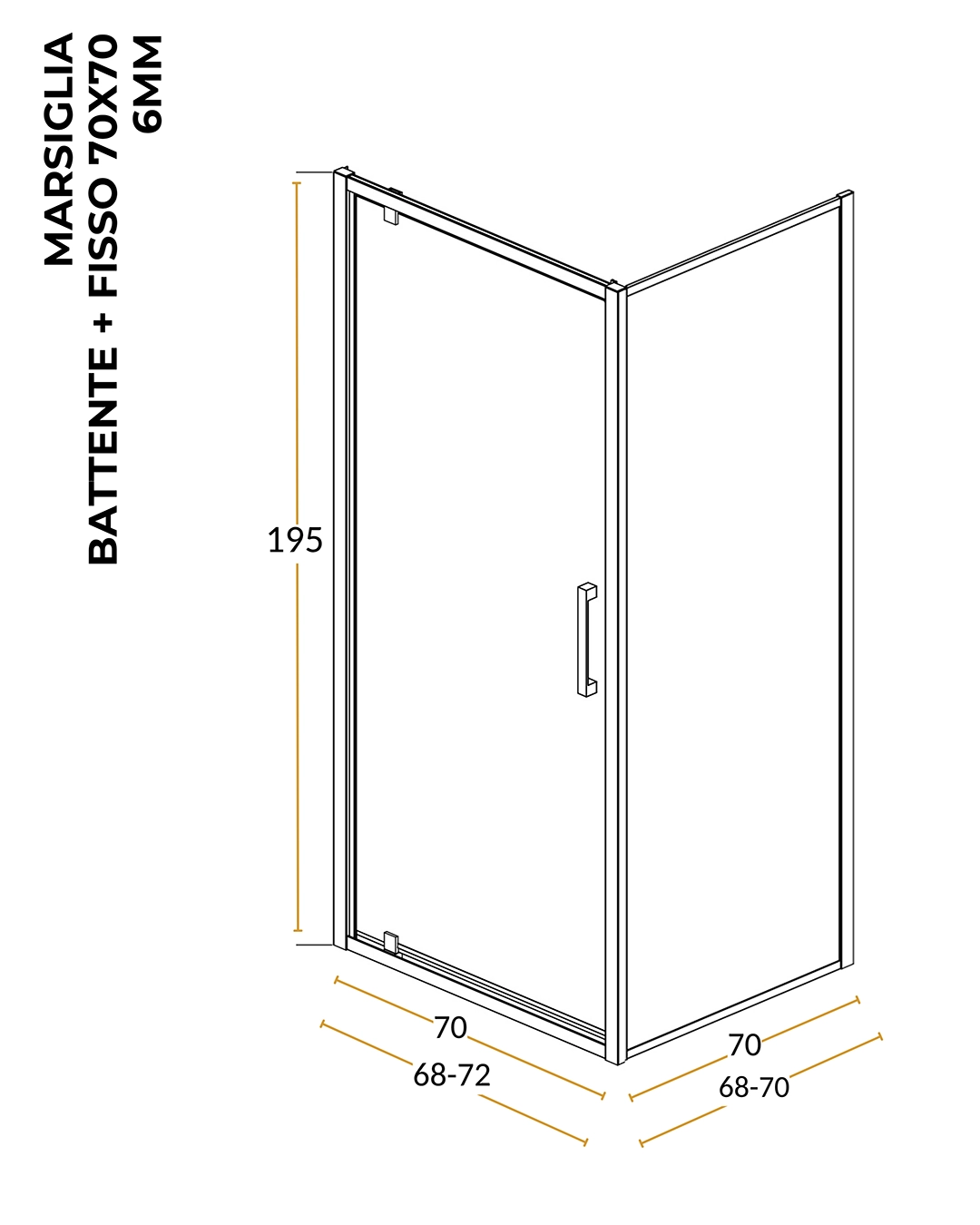 Box doccia 70x70 a battente Marsiglia reversibile trasparente H 195 cromo