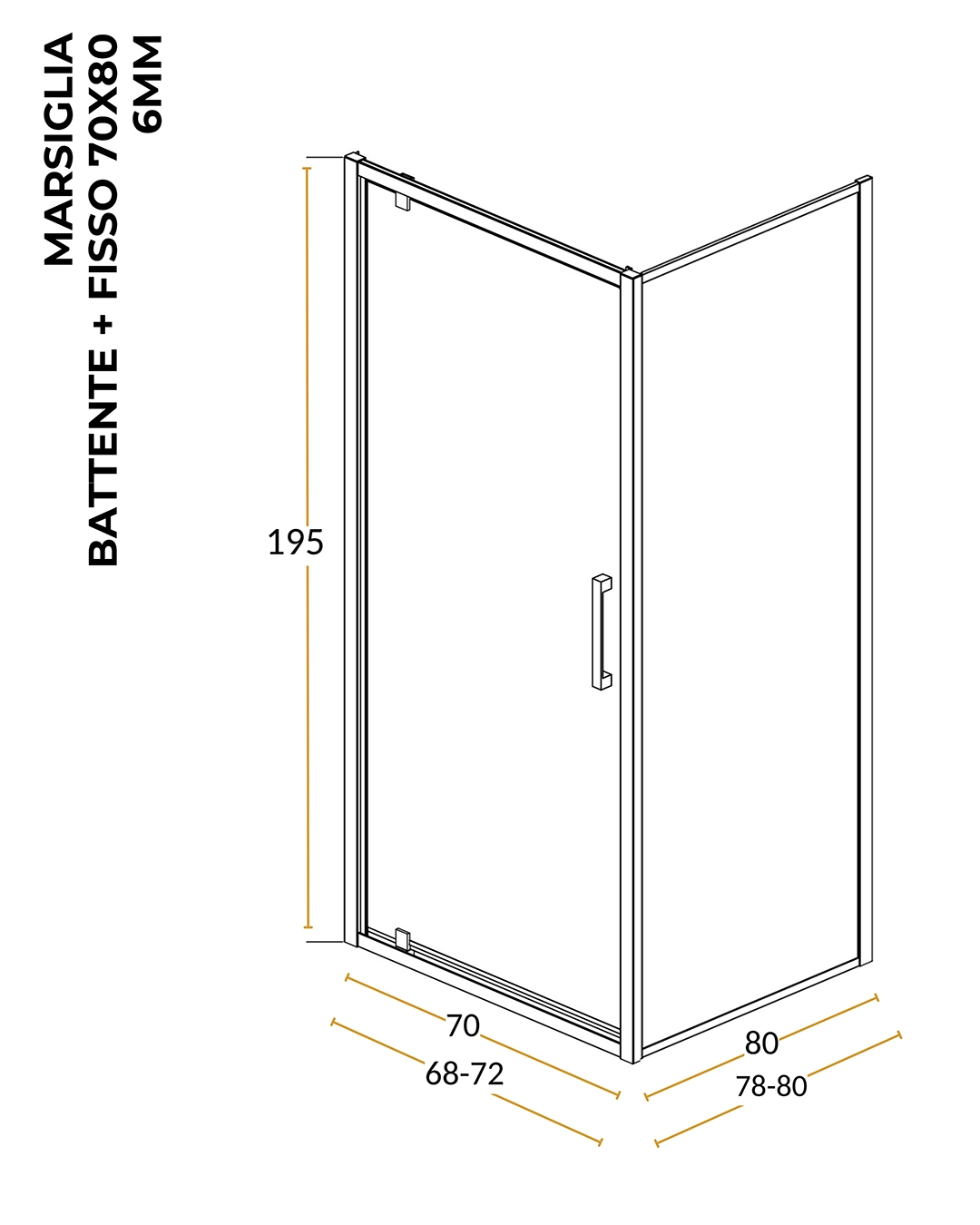 Box doccia 70x80 a battente Marsiglia reversibile trasparente H 195 cromo