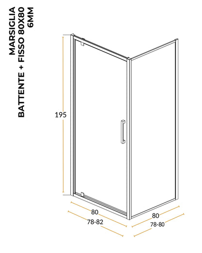 Box doccia 80x80 a battente Marsiglia reversibile trasparente H 195 cromo