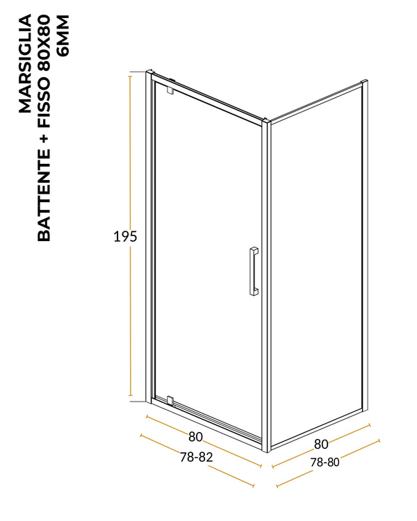 Box doccia 80x80 a battente Marsiglia reversibile trasparente H 195 cromo