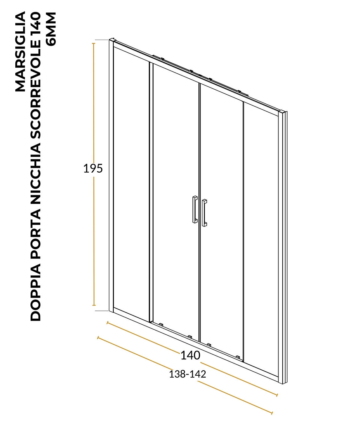 Box doccia 140 nicchia Marsiglia due ante scorrevoli reversibile H 195 cromo