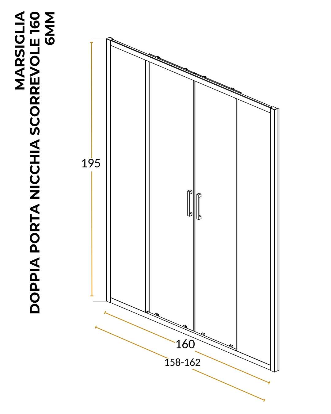 Box doccia 160 nicchia Marsiglia 2 ante scorrevoli reversibile trasparente H 195 cromo