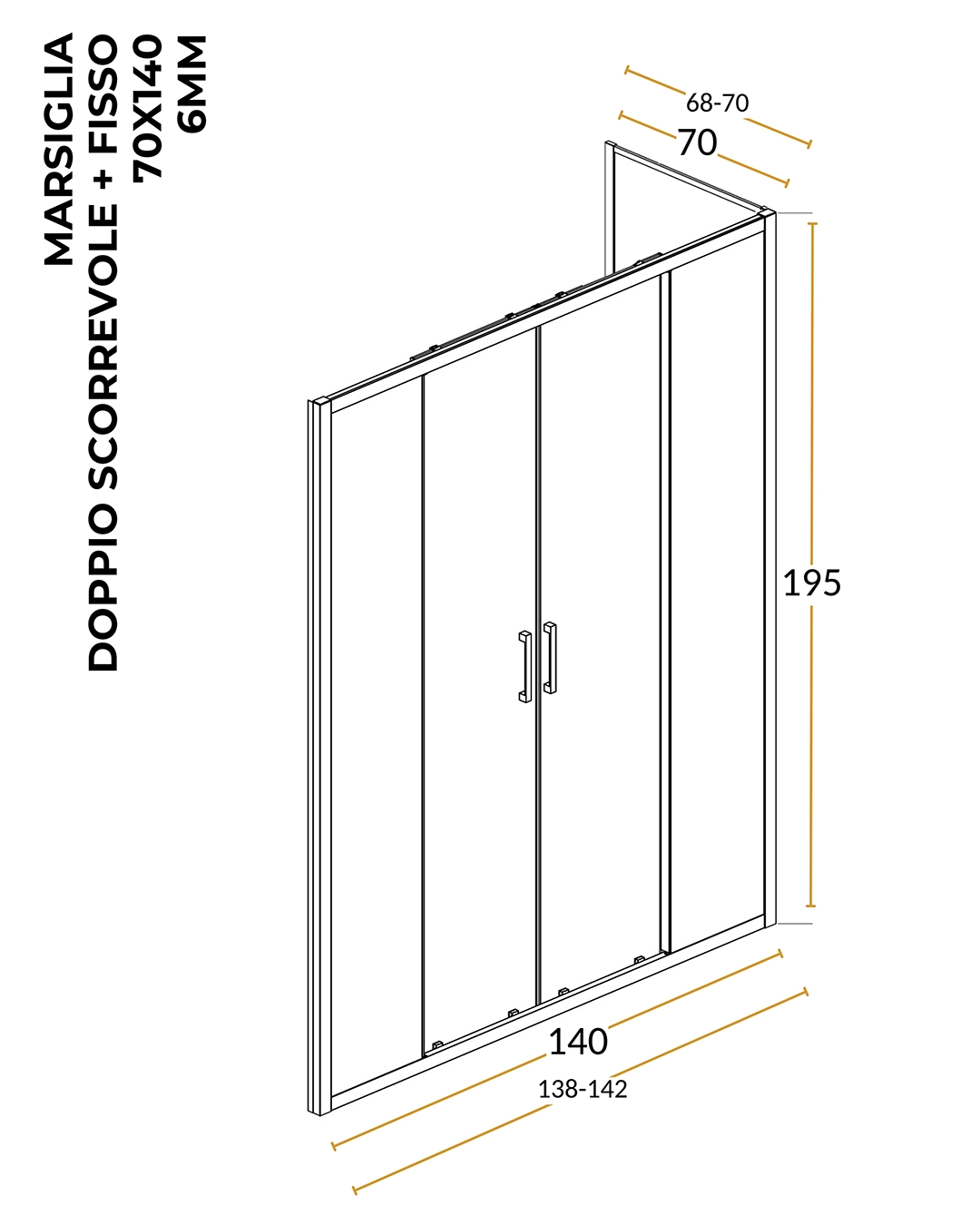 Box doccia 70x140 Marsiglia due scorrevoli reversibile H 195 cromo