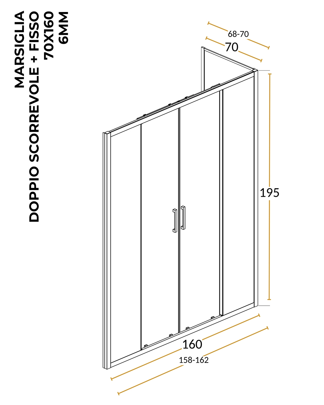 Box doccia 70x160 Marsiglia due scorrevoli reversibile H 195 cromo
