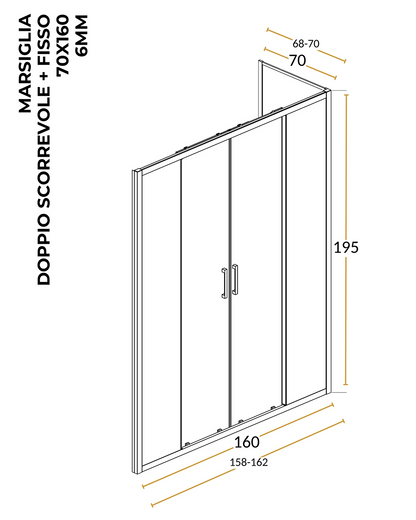 Box doccia 70x160 Marsiglia due scorrevoli reversibile H 195 cromo