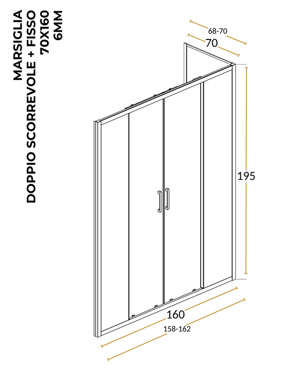 Box doccia 70x160 Marsiglia due scorrevoli reversibile H 195 cromo