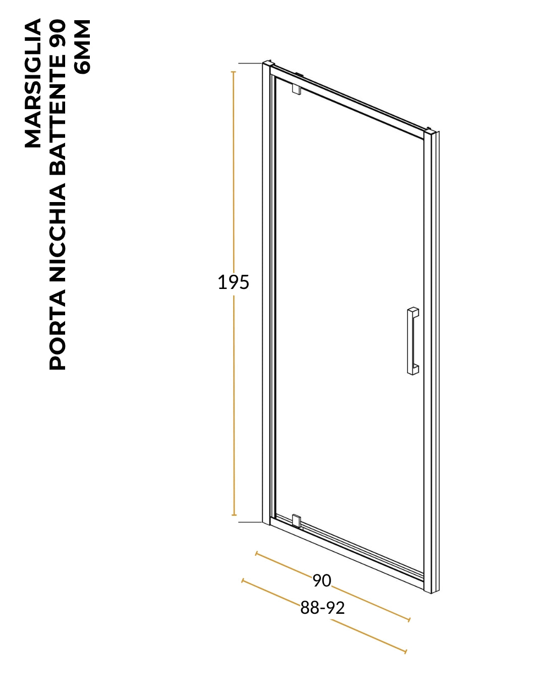 Box doccia 90 cm nicchia Marsiglia un battente reversibile H 195 cromo