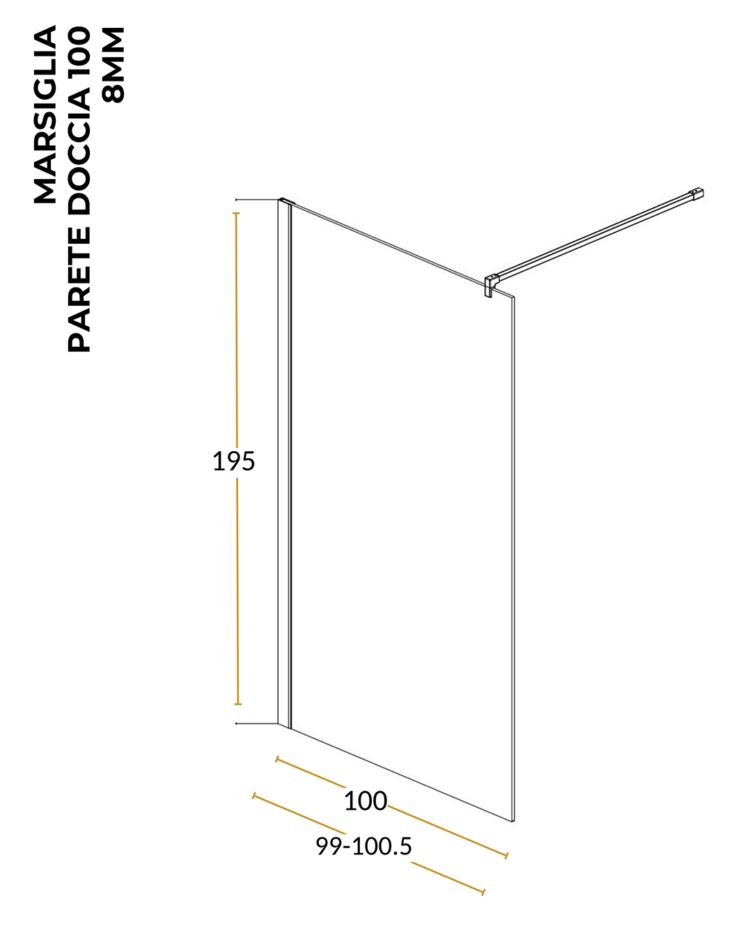 Parete doccia Walk in 100 cm Marsiglia vetro trasparente 8 mm H 195 cromo