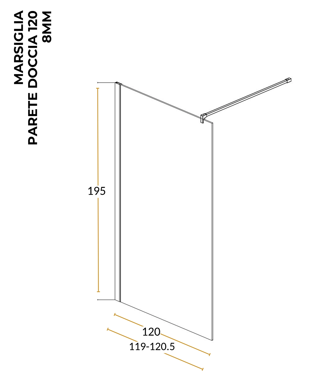 Parete doccia Walk in 120 cm Marsiglia vetro trasparente 8 mm cromo H 195