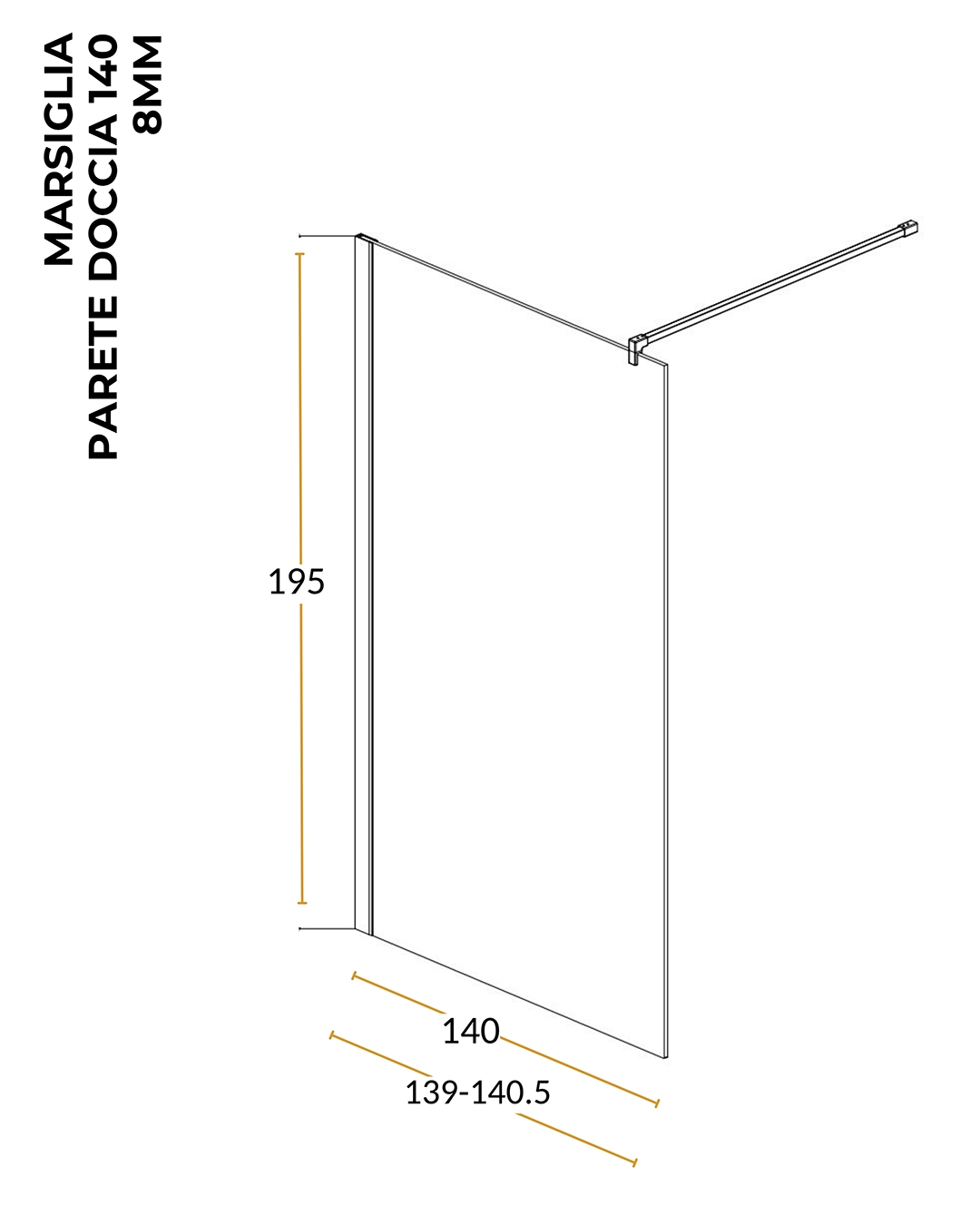 Parete doccia Walk in 140 cm Marsiglia vetro opaco 8 mm cromo H 195