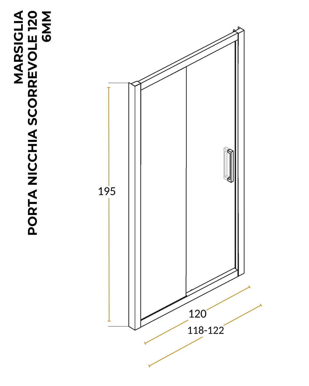 Box doccia 120 cm nicchia Marsiglia scorrevole reversibile H 195 cromo