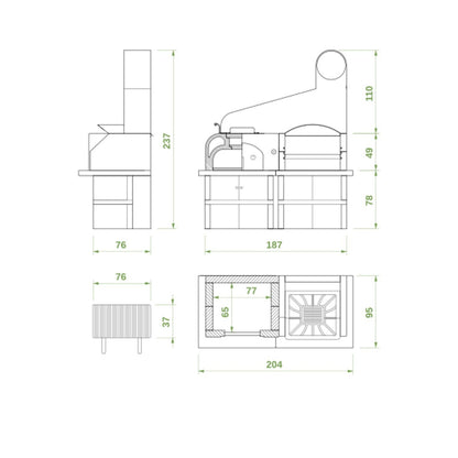 Palazzetti Maxime 2 barbecue con grill e forno a legna con cappa inox piano effetto granito