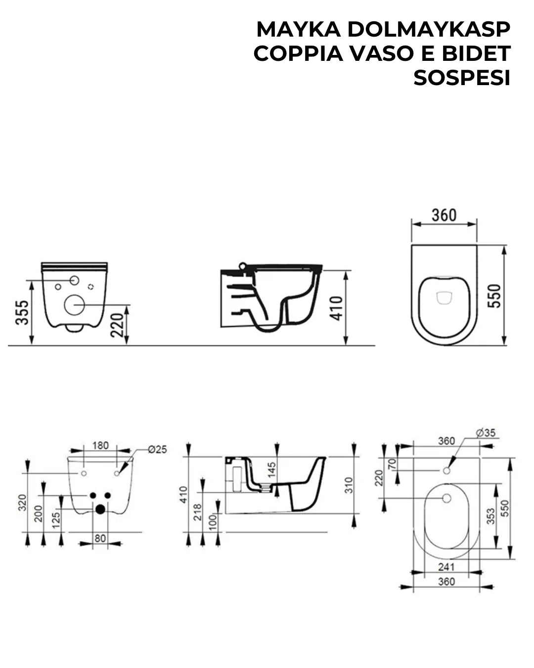 Ceramica Dolomite Mayka Coppia sanitari sospesi con sedile softclose bianco