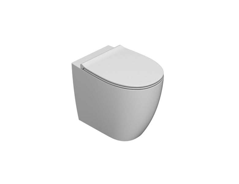 Globo 4all Multi Vaso senza brida filo parete a pavimento ambientato su piano bagno con accessori - Ceramica Globo