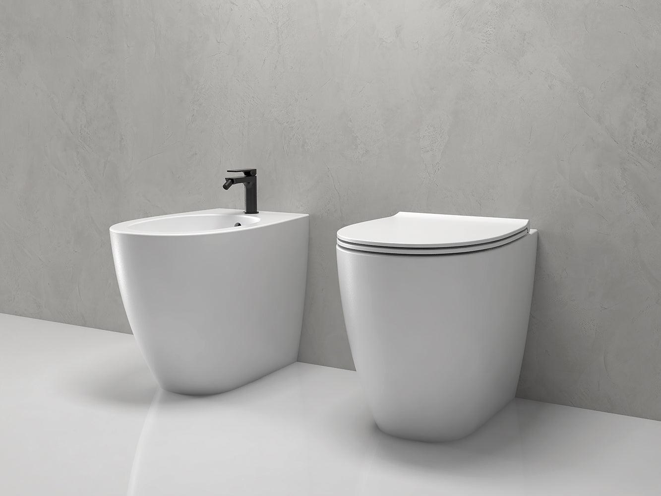 Globo 4all Multi Vaso senza brida filo parete a pavimento, vista frontale su sfondo bianco - Ceramica Globo