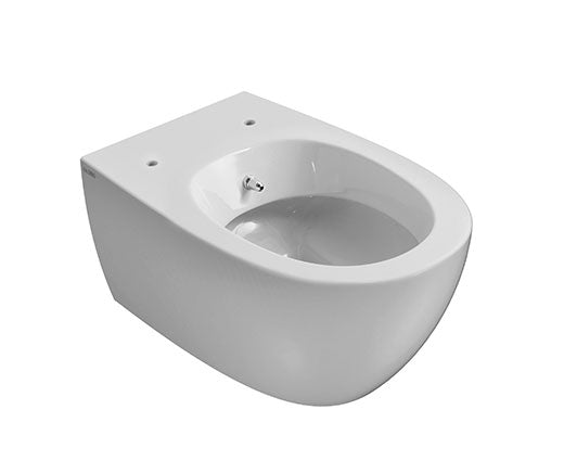 Vaso sospeso con erogatore bidet incluso in ceramica Bianco in lucido ambientato su piano bagno con accessori - Ceramica...