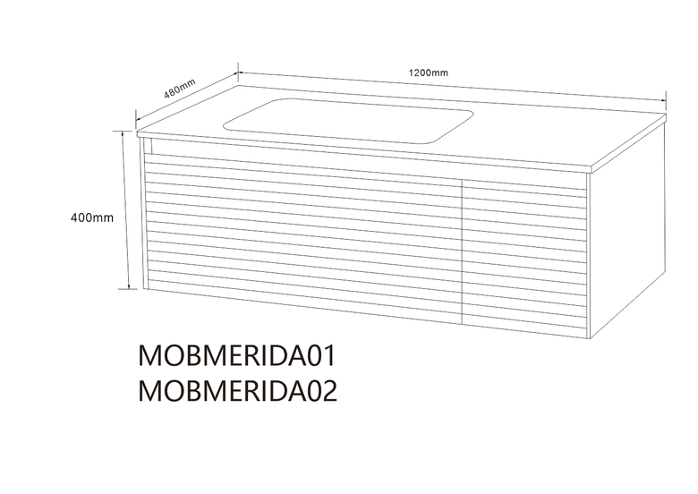 Mobile bagno 120x48 bianco con lavabo resina opaco Merida, vista laterale della struttura sospesa - Exagonshop