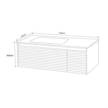 Mobile bagno 120x48 Merida cannettato quercia con lavabo a sinistra