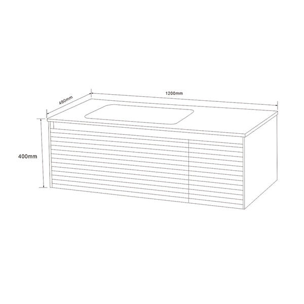 Mobile bagno 120x48 Merida cannettato quercia con lavabo a sinistra