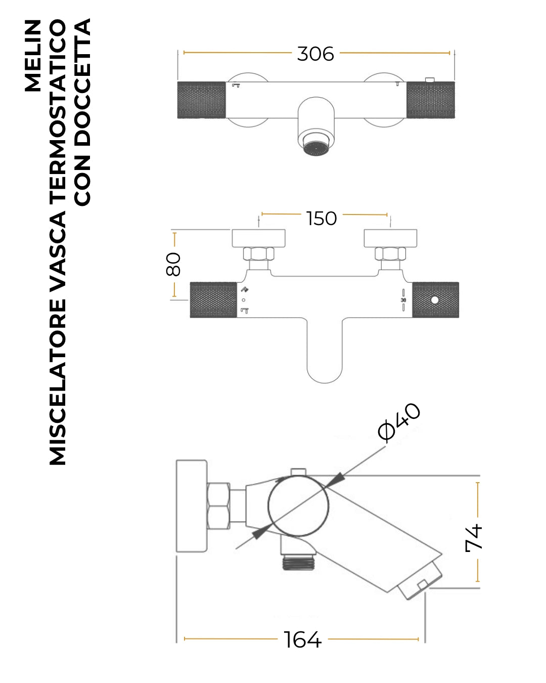 Set miscelatori lavabo bidet e vasca Melin nero opaco