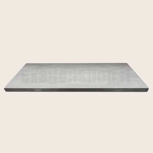 Mensola 80x46 per lavabo appoggio grigio senza foro senza Gray in naturale con lavabo e rubinetteria, vista frontale su...