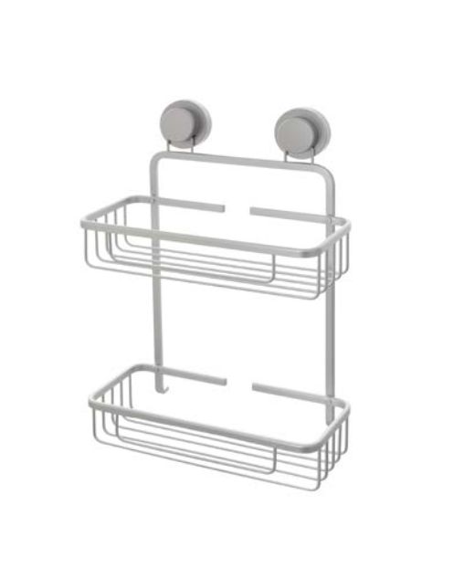 Mensola portasapone vasca doccia 2 ripiani silver in bagno completo, vista d'insieme dell'ambiente - Exagonshop