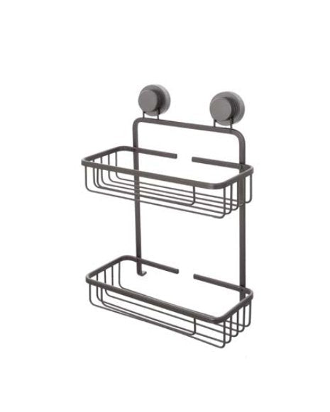 Mensola vasca doccia a muro 2 ripiani grigio metallico in bagno completo, vista d'insieme dell'ambiente - Exagonshop
