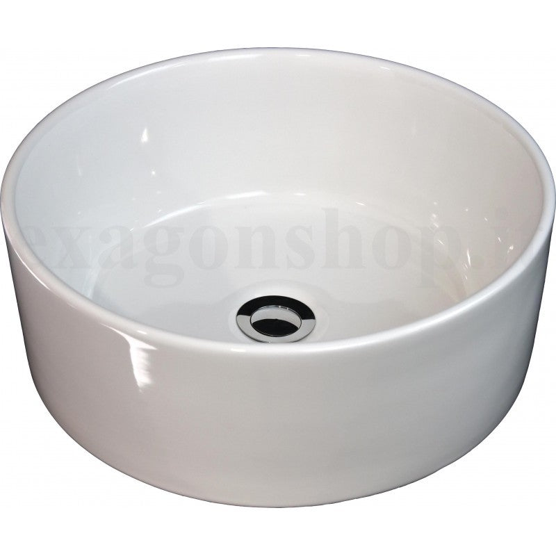 Mensola 90x50 con lavabo tondo 41 cm da appoggio in, vista dall'alto del piano con lavabo - Exagonshop