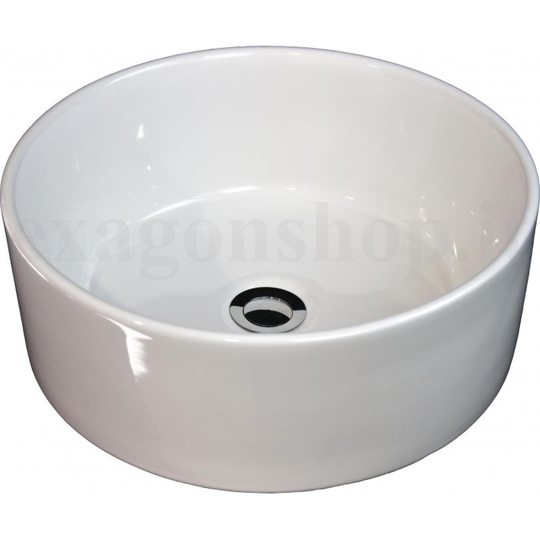 Mensola 90x50 con lavabo tondo 41 cm da appoggio in, vista dall'alto del piano con lavabo - Exagonshop