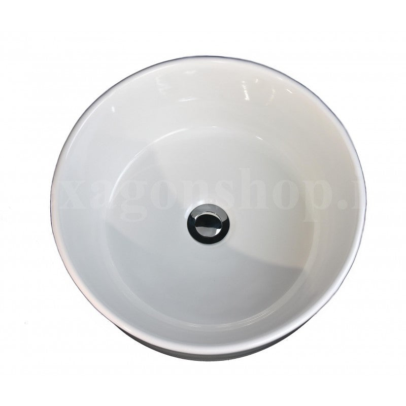 Mensola 90x50 con lavabo tondo 41 cm da appoggio in, dettaglio ravvicinato della finitura e del cassetto - Exagonshop
