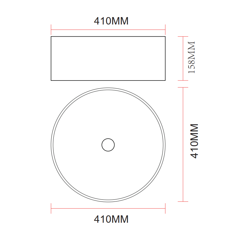 Mensola 90x50 con lavabo tondo 41 cm da appoggio in con lavabo e rubinetteria, vista frontale su sfondo neutro - Exagonshop