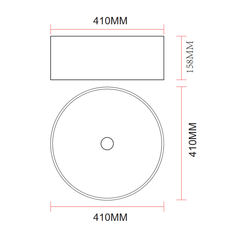 Mensola 90x50 con lavabo tondo 41 cm da appoggio in con lavabo e rubinetteria, vista frontale su sfondo neutro - Exagonshop