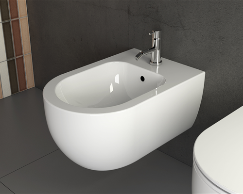 Globo Mode Bidet Sospeso in ceramica Bianco lucido, vista frontale su sfondo bianco - Ceramica Globo