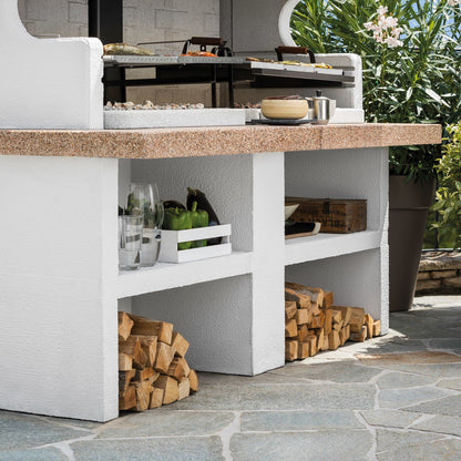 Palazzetti Miami 3 barbecue da giardino a legna grezzo con doppia area grill e piano in Marmotech finitura granito rosso