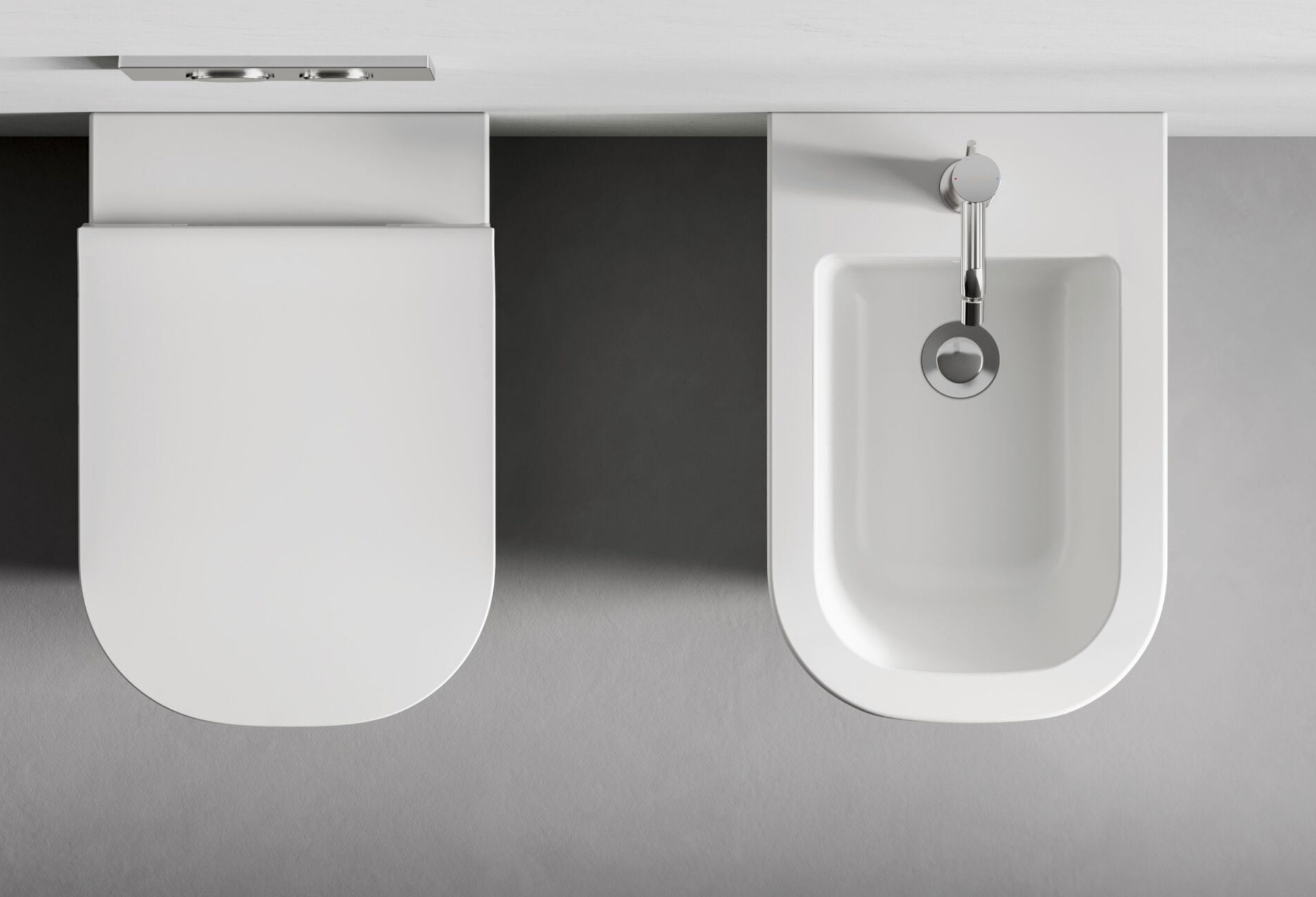 Dolomite Coppia sanitari sospesi Mirto sedile rallentato, vista laterale del profilo e della forma - Ceramica Dolomite