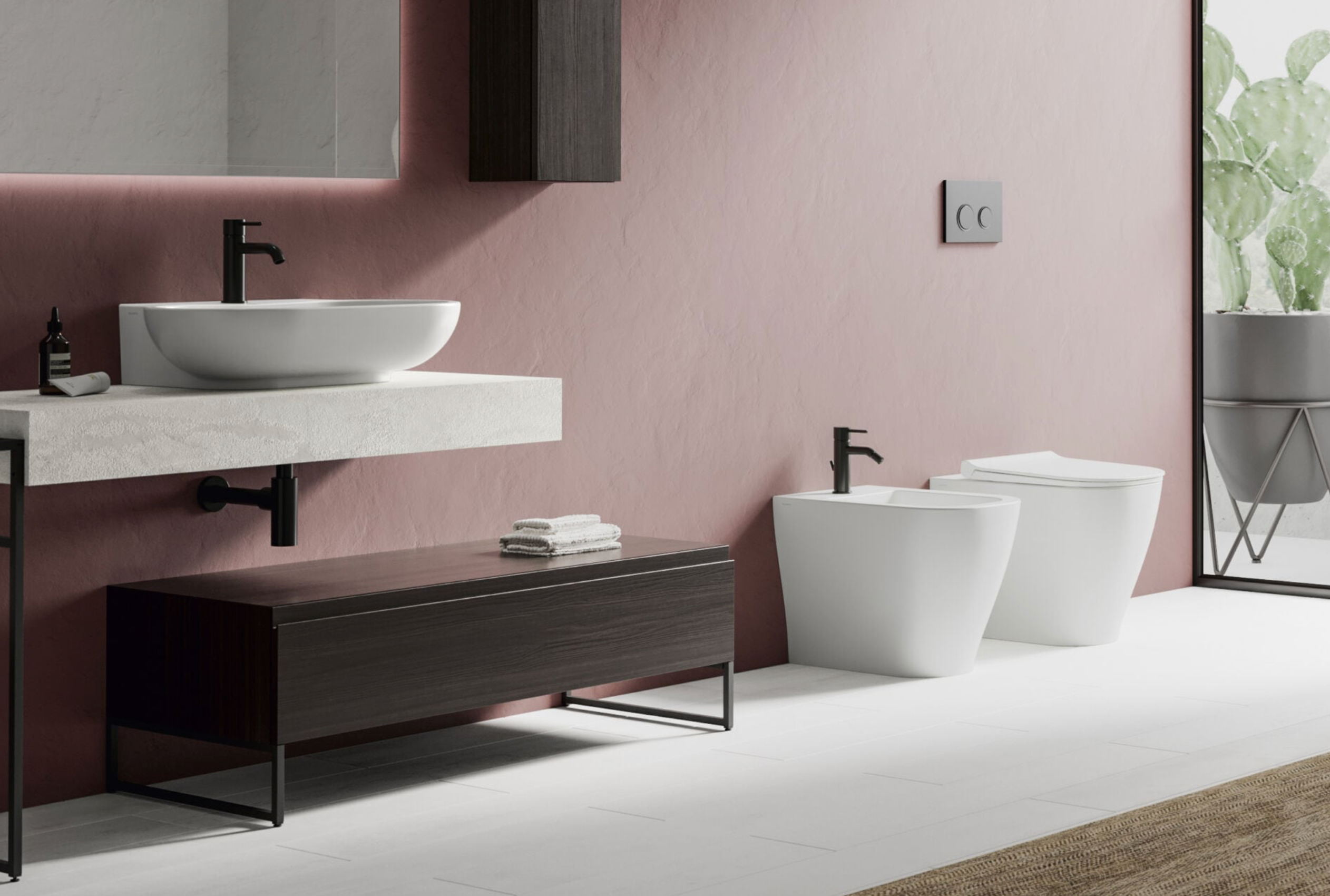 Dolomite Coppia sanitari filomuro Mirto sedile rallentato, vista frontale su sfondo bianco - Ceramica Dolomite