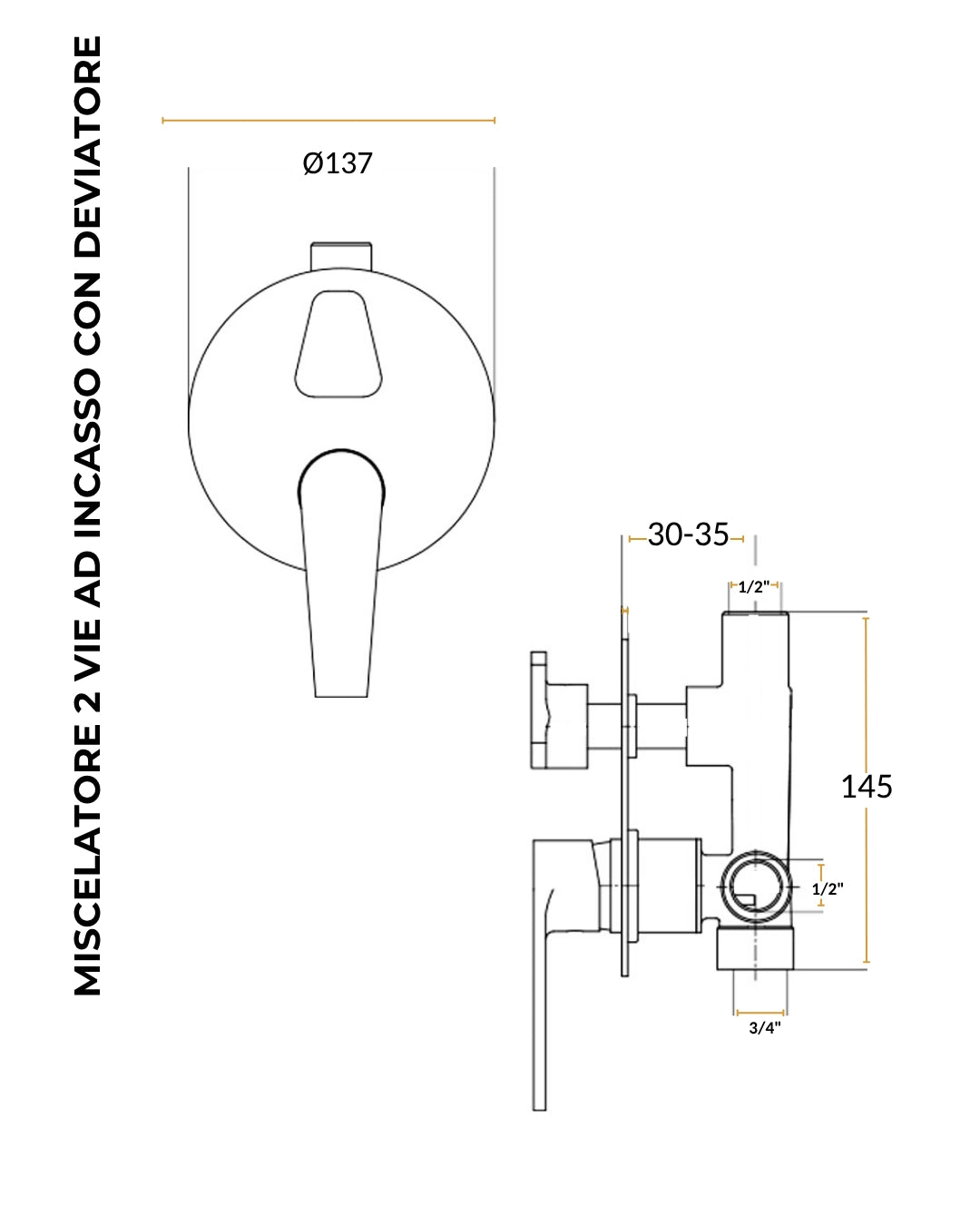 Set miscelatori lavabo alto bidet e doccia 2 vie con parte incasso Cromo Bridge