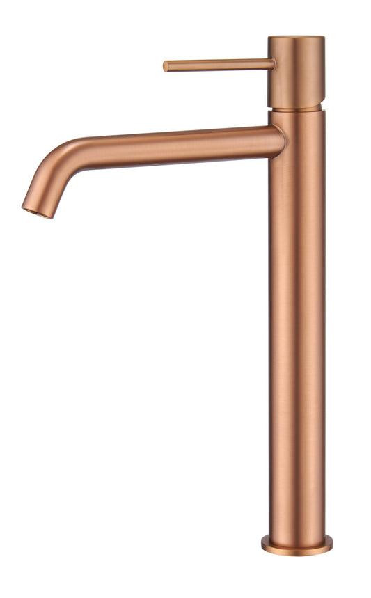 Rubinetto miscelatore alto per lavabo monocomando senza scarico in ottone oro rosa spazzolato Memo