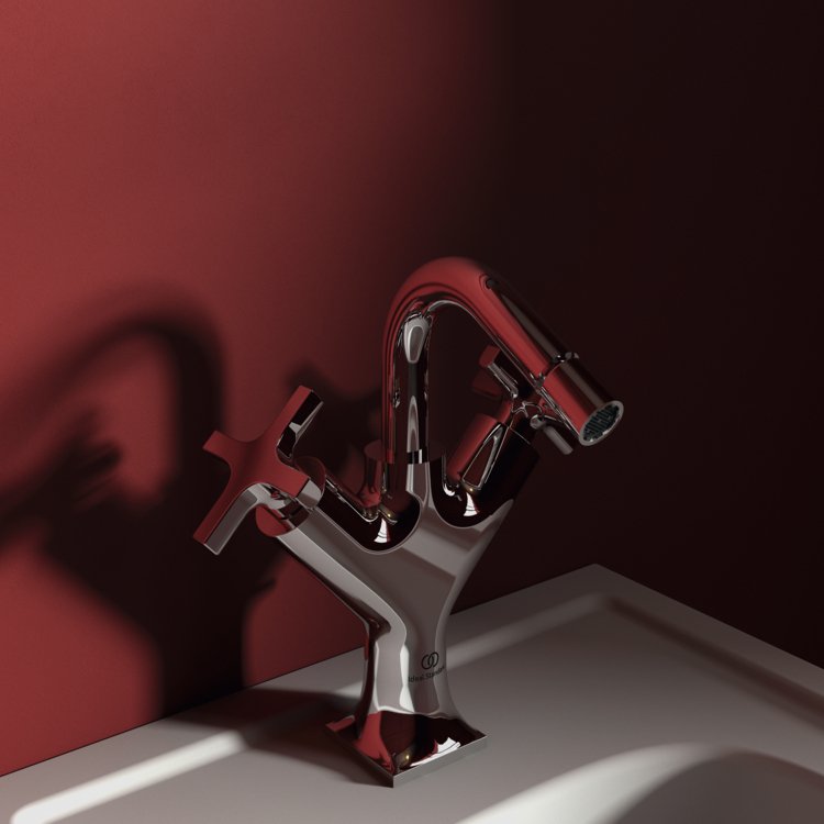 Ideal Standard Joy Neo Miscelatore bidet due leve con Cromo Lucido, vista frontale della maniglia e della bocca di erogazione