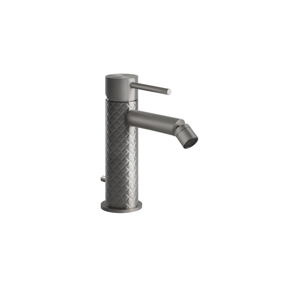 Gessi Intreccio Miscelatore bidet con scarico steel brushed, vista frontale della maniglia e della bocca di erogazione