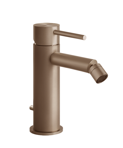 Gessi Flessa Miscelatore bidet monocomando 708 Copper, dettaglio ravvicinato della finitura e del marchio