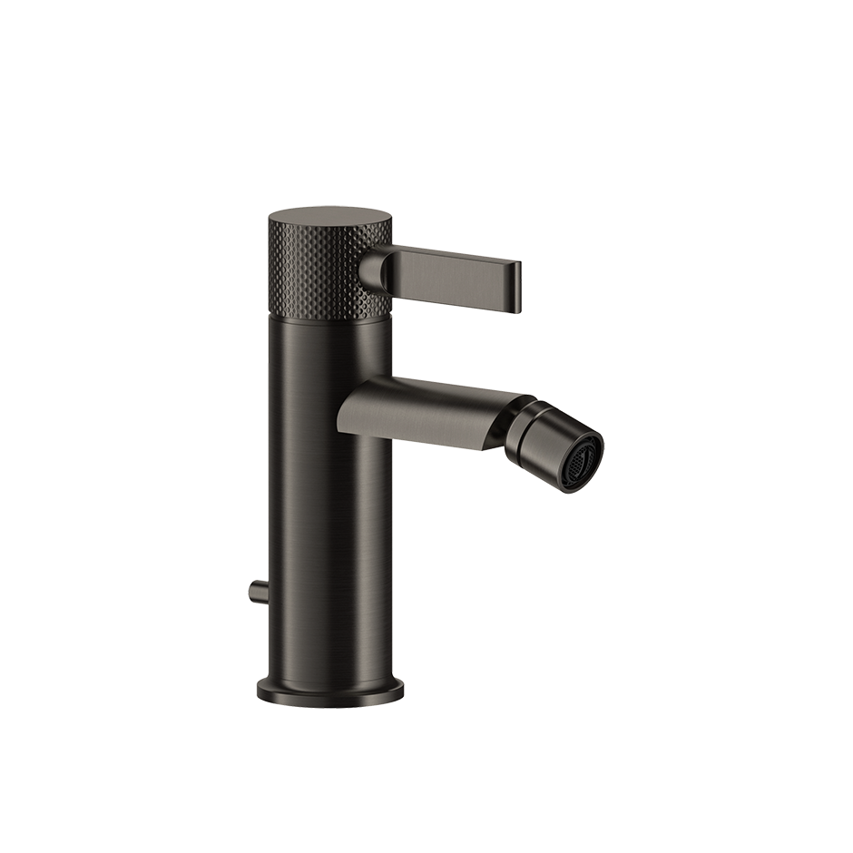 Gessi Inciso Miscelatore bidet monocomando con scarico, vista frontale della maniglia e della bocca di erogazione
