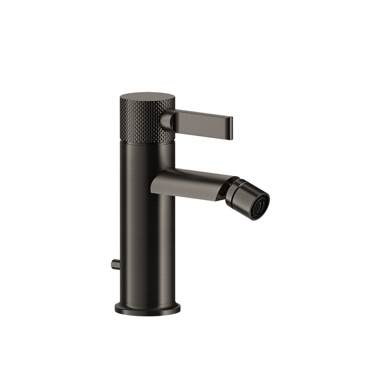 Gessi Inciso Miscelatore bidet monocomando con scarico, vista frontale della maniglia e della bocca di erogazione