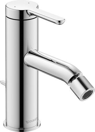 Duravit C1 Miscelatore bidet Monocomando con scarico cromo, vista frontale della maniglia e della bocca di erogazione