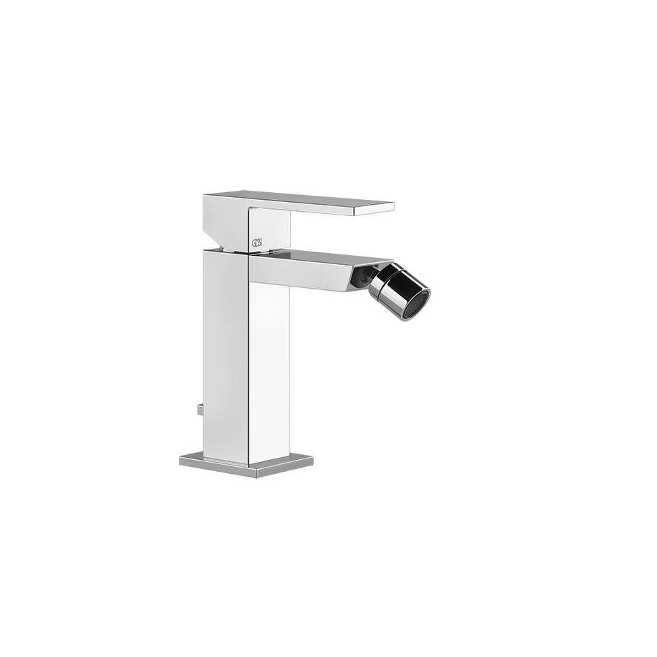Gessi Rettangolo Miscelatore bidet con scarico cromo Cromo Lucido, vista frontale della maniglia e della bocca di erogazione